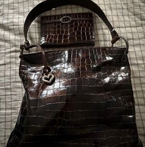 Brighton Cher Bronze Faux Croc Leather Shoulder Bag And Wallet